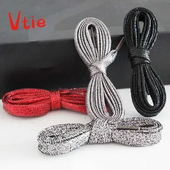 

Charm Lady Flat Shoeslace Boot Lace with Multi-color Bright Black Red Silver Shoe Laces about 10MM Width