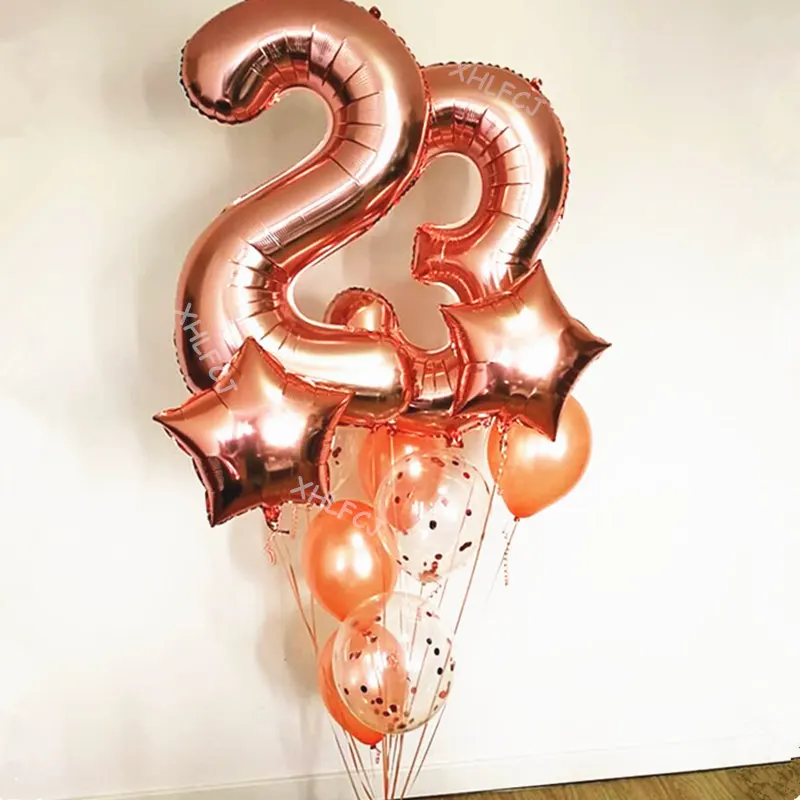 

14pcs/lot 40inch Rose Gold Number 23 Foil Balloons Anniversary Adult Birthday Party Rose Gold Star Confetti latex Balloon Decor