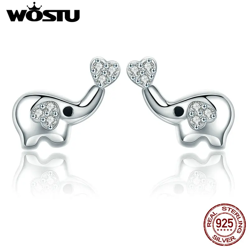 WOSTU Новая мода 925 пробы серебряные счастливые серьги-гвоздики в виде слона для женщин S925 серьги ювелирные изделия подарок для любимой CQE379