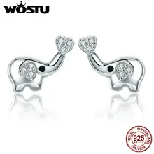 WOSTU Новая мода 925 пробы серебряные счастливые серьги-гвоздики в виде слона для женщин S925 серьги ювелирные изделия подарок для любимой CQE379