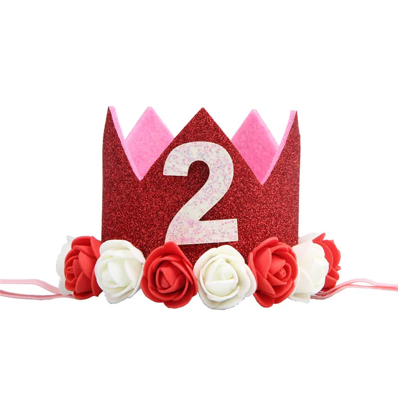 Детская повязка на голову для вечеринки в честь Дня Рождения, корона, шляпа-торт, головной убор для девочки 1 год, лента для волос, аксессуары для волос, гирлянда - Цвет: hongse 2