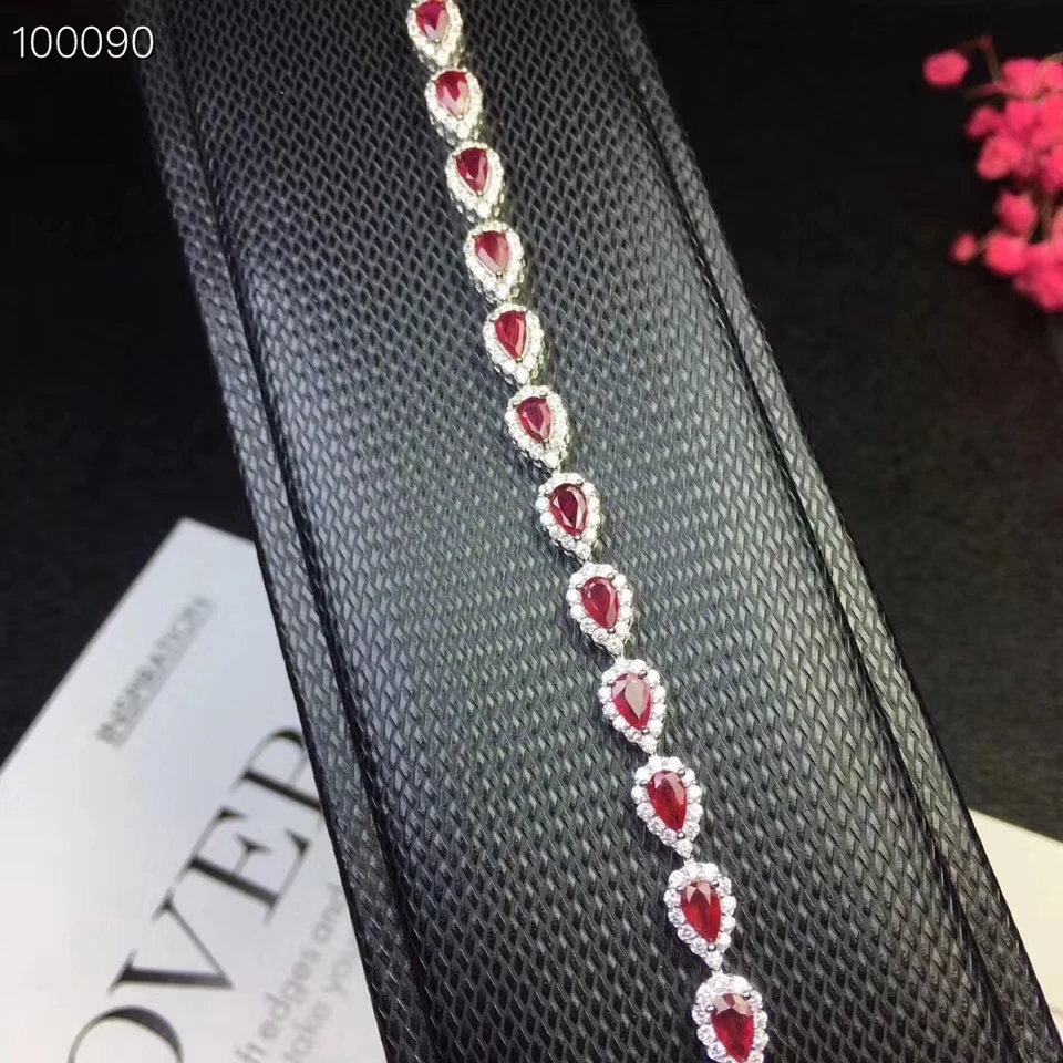 Bracelet en rubis rouge naturel Bracelet en pierres précieuses naturelles 925 bracelet en argent él