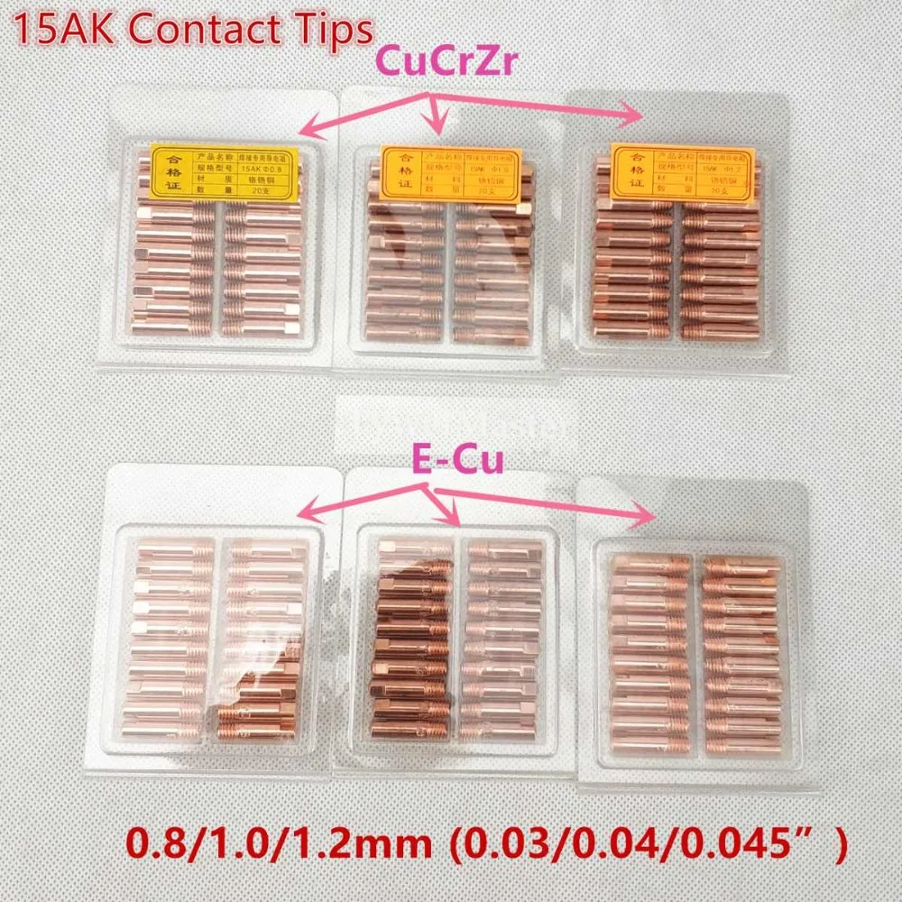 15AK Contact Tip CuCrZr MIG Torch/Gun Consumables 0.6 0.8 0.9 1.0 1.2mm M6x25mm 20pcs Welding Tips for MIG MAG Welding Torch 15AK Contact Tip CuCrZr MIG Torch/Gun Consumables 0.6 0.8 0.9 1.0 1.2mm M6x25mm 20pcs Welding Tips for MIG MAG Welding Torch