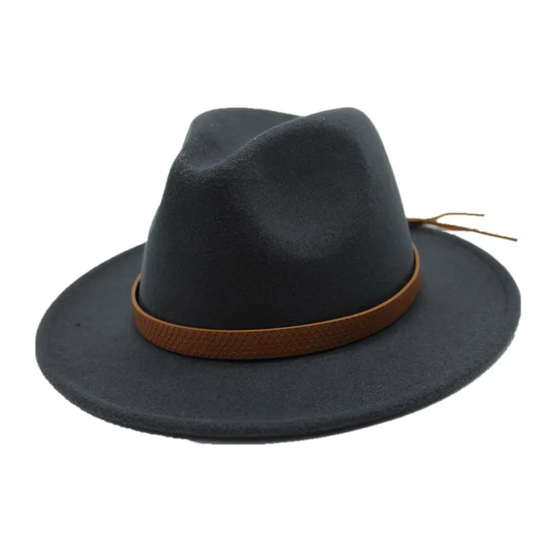 OZyc осень зима Женская Солнцезащитная шляпа мужская фетровая шляпа Классическая широкополая фетровая мягкая женская шляпа в форме колпака Chapeau Имитация шерсти шапка - Цвет: Dark gray