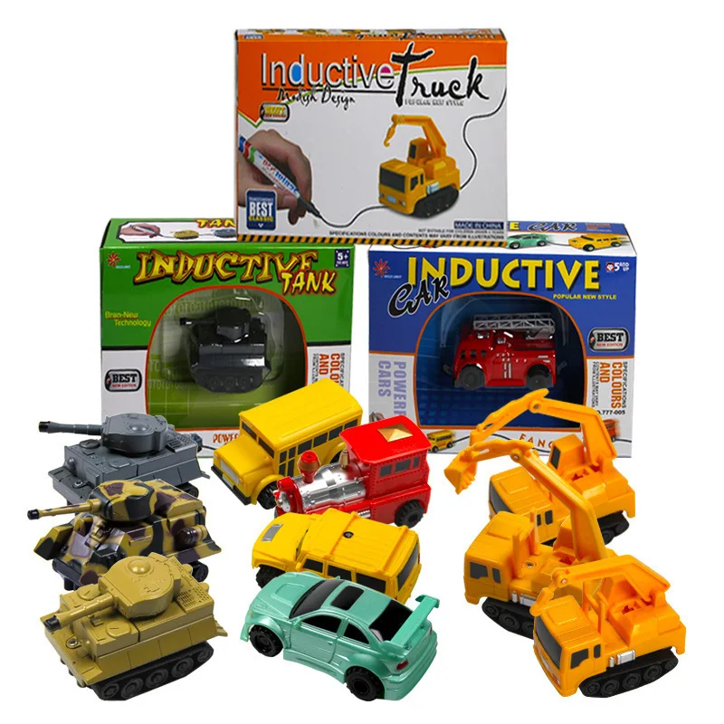 

funny joy Magic Pen Inductive Toys Car Tank Truck Excavator Construction Model Series Follow Any Line You Draw for Kids