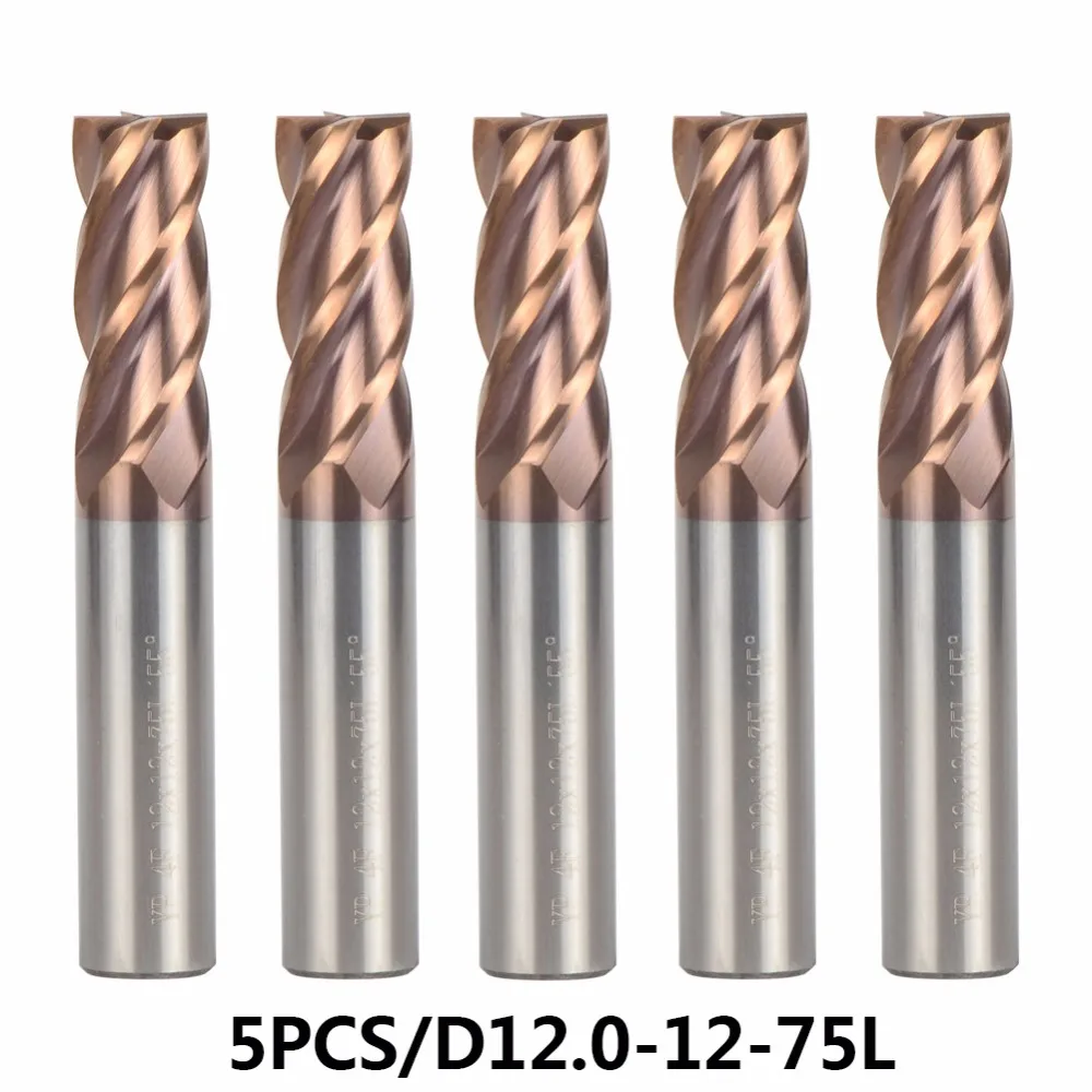 5PC/D12 12 75 Carbide End Mill Diameter 12mm 4 blade Router Bit Set End ...