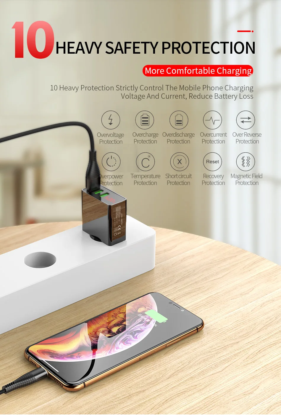 ROCK универсальное usb ЗУ для мобильного телефона со светодиодный дисплеем Быстрая зарядка настенное зарядное устройство адаптер для iPhone samsung Xiaomi Max 2.4A