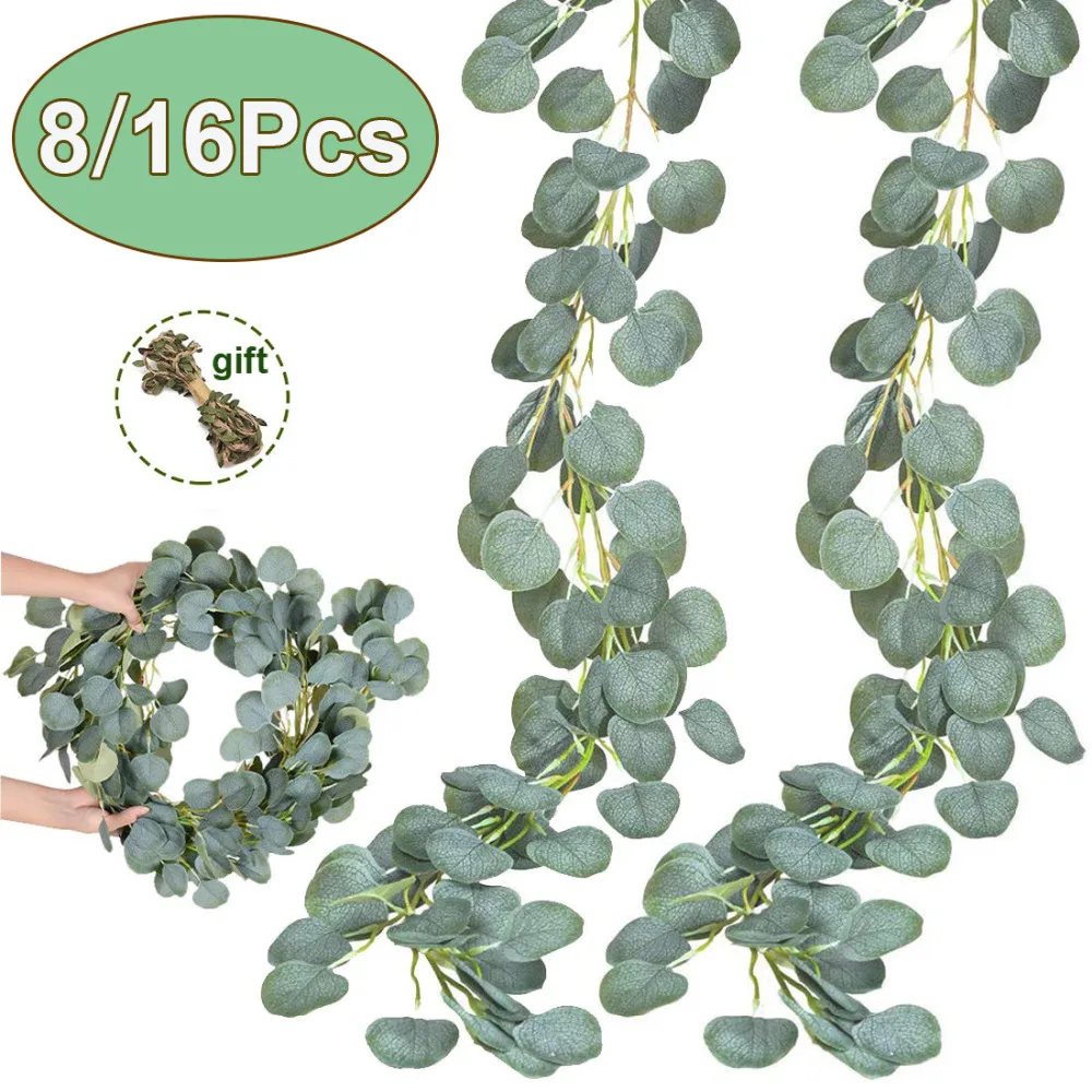 

1M Artificial Eucalyptus Vines Christmas Greenery Garland for Wedding Backdrop Arch Wall Flower Table Runner Decor 8/16Pcs/Lot