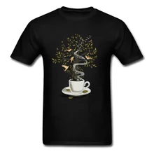 Cup Of Dreams топы, футболки, праздная жизнь, футболка для мужчин, чайная елка, птица, футболка с принтом, черная футболка, хлопковая одежда, повседневный стиль