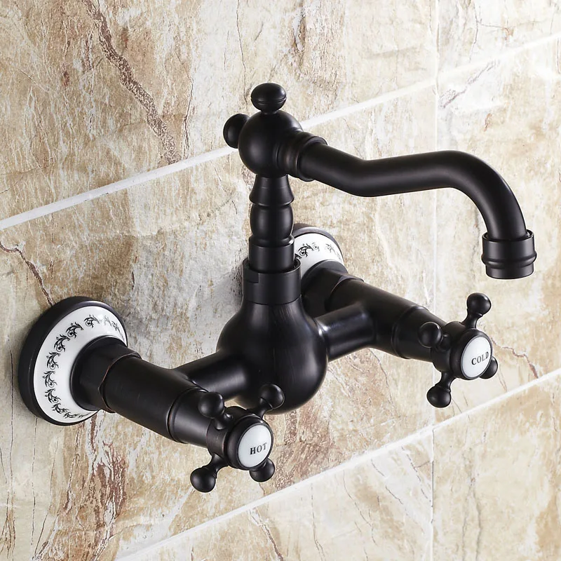 Buy Black bronze porcelain wall mounted tap black