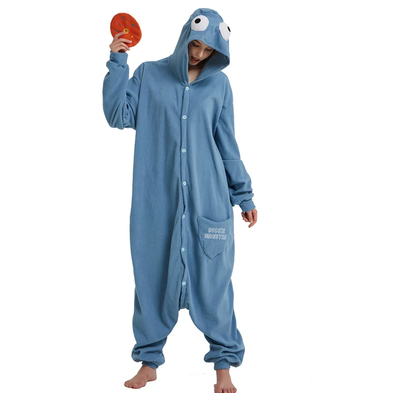 Cookie Monster Kigurumi Cartoon Onesie Jumpsuit Adult Sesame Street Pajamas For Women Sleepwear Pyjamas Cosplay Halloween Party (3)