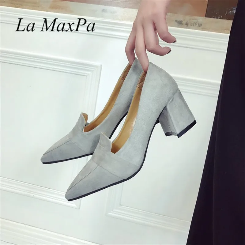 

La MaxPa Solid Color Leather Pointed Toe High Heels Shallow Slip On Heels Work Women Shoes Bride Wedding 6CM Heels Pumps