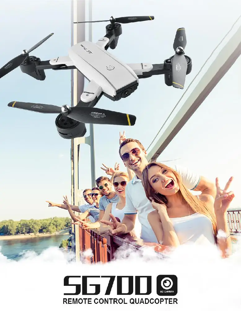 SG700 2MP Rc Quadcopter with Camera Wifi FPV Foldable Selfie Drone Altitude Hold Pocket Drone VS YH-19HW Visuo XS809HW D30