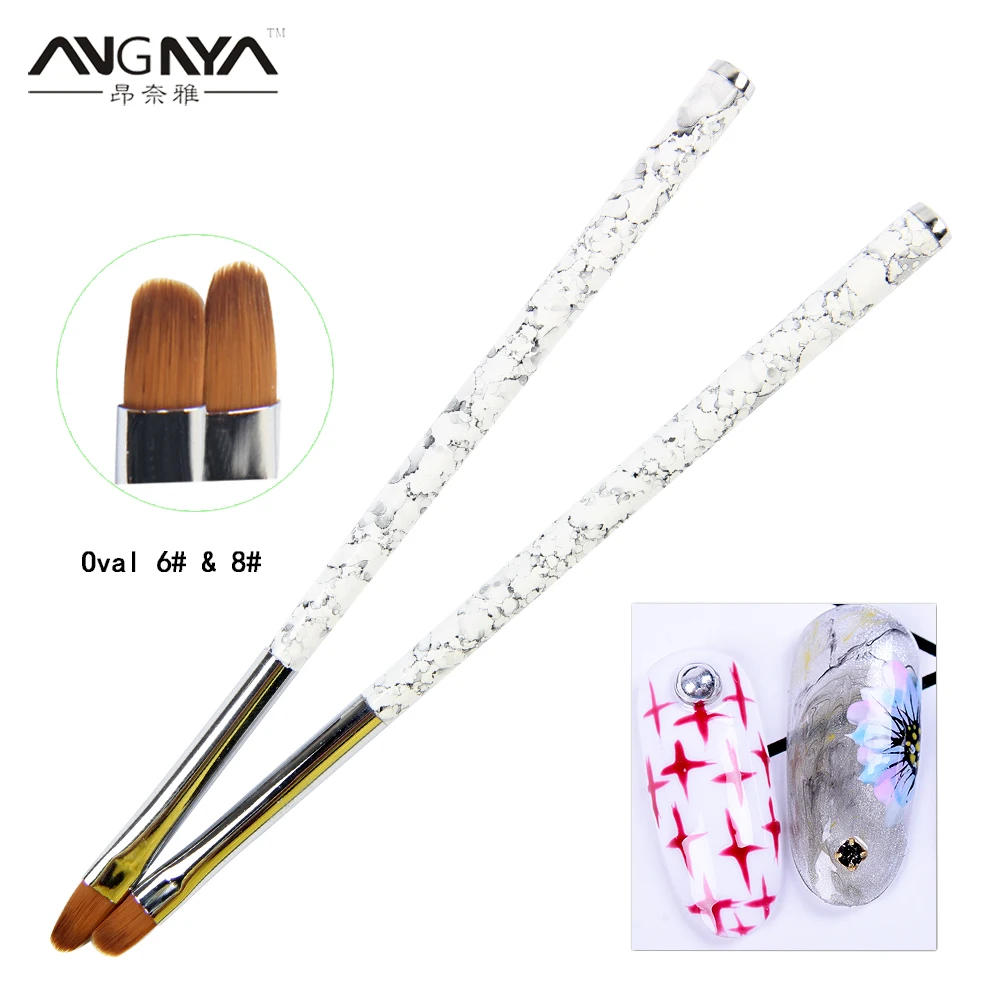

ANGNYA 2Pcs Nail Art Brush Draw Painting Phototherap Pen Marble Builder Oval 6#8# UV Gel Polish Tips Acrylic Design Manicure