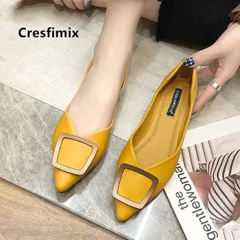 

Cresfimix women soft comfortable yellow loafers ladies classic anti skid street ballet dance shoes sweet fashion flats b5040