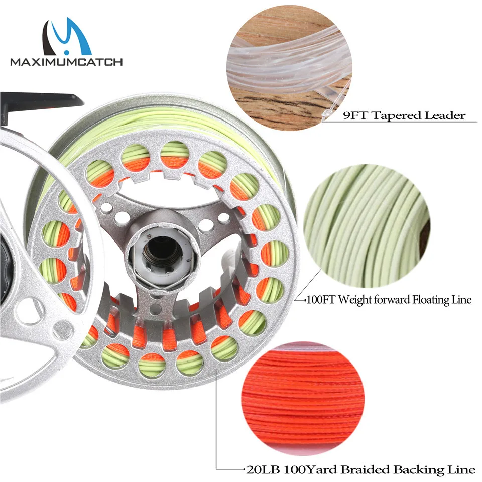 Maximumcatch 3-8WT البلاستيك/الألومنيوم كبير أربور Pre-spooled يطير الصيد بكرة مع العائمة يطير خط دعم خط زعيم كومبو