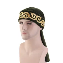 Helisopus, новинка, с рисунком пламени, дюраг, тюрбан, бархат, длинный хвост, головной убор, мужские банданы, головные уборы, модные аксессуары для волос