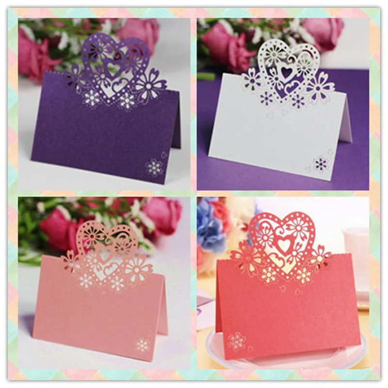 

4 Colors Wedding Birthday Christmas Love Heart Table Decoration Place Name Cards Party Guest Table Number Card Wedding Decor