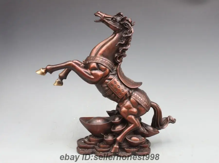 

15 China Pure Bronze Yuan Bao Run riot war horse Home Attract Wealth statuary 5.19