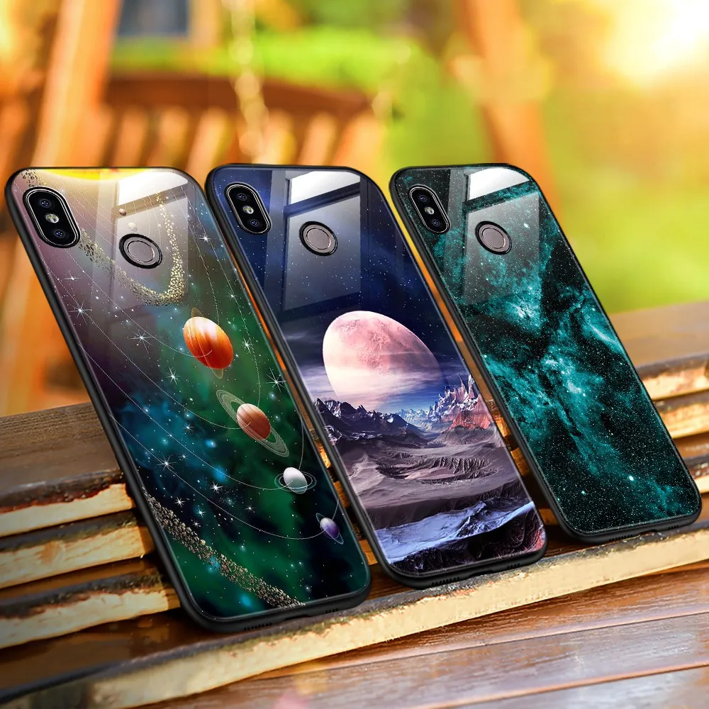 TOMKAS Space Glass Case for Xiaomi Redmi Note 5 6 Pro Cases for Pocophone F1 Silicone Cover Case for Xiaomi Redmi 4X Mi A2 Lite  (19)