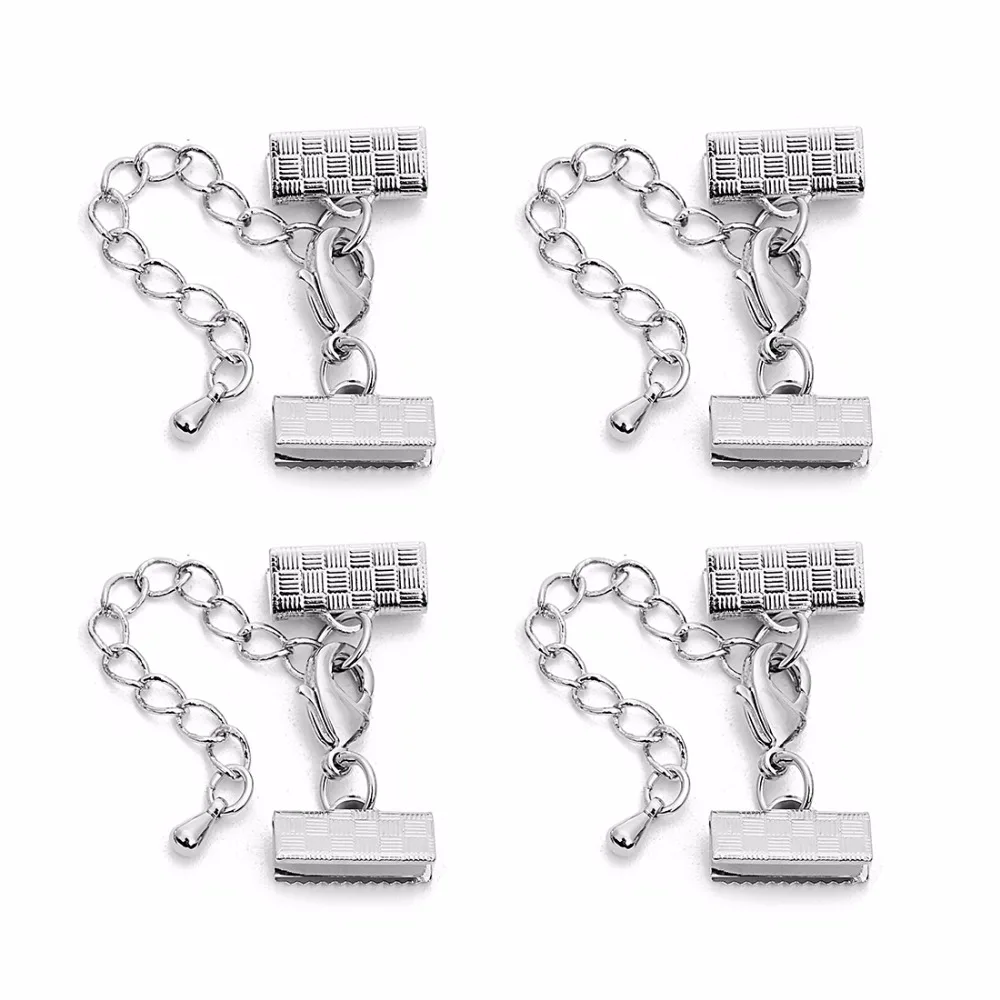 

LOULEUR 5pcs Silver Color Copper End Clasps Fastener Fit 8/10/13/20mm Flat Leather Cord Connectors For Diy Jewelry Makings