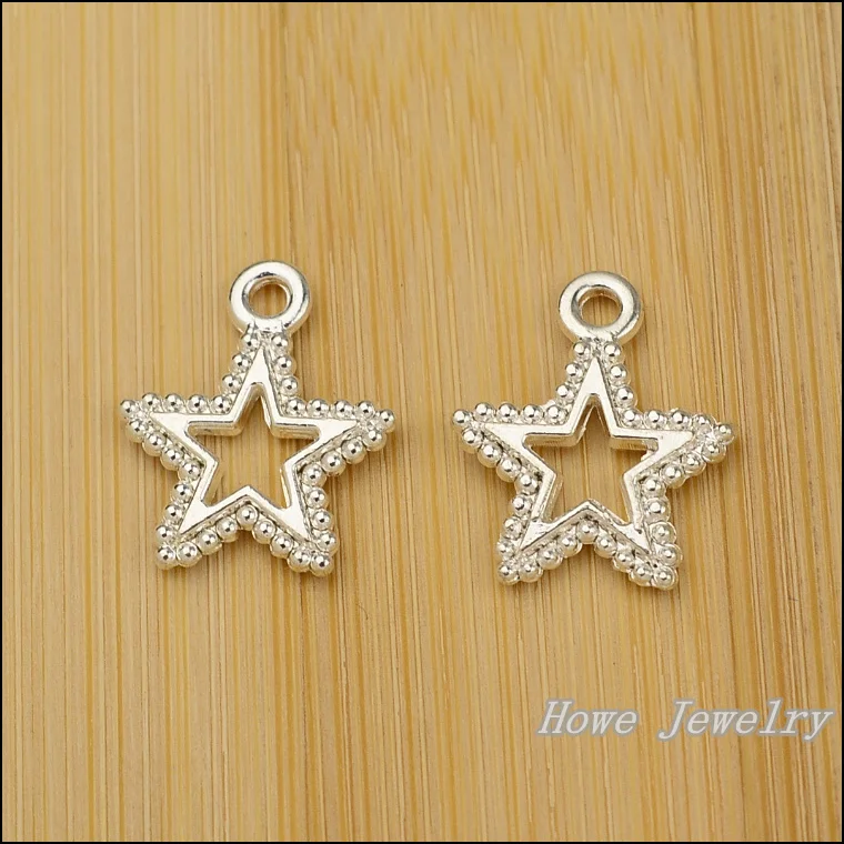 

35 pcs quality Bright silver Hollow Five-pointed star alloy Pendant Charm Women's Fashion Bracelet DIY Jewelry Findings JC-710