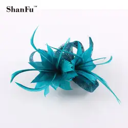 ShanFu дамы небольшой Sinamay чародей цветок перо Fascinators клип корсаж для Свадебная вечеринка SFB7092 Wholesale12pcs/лот