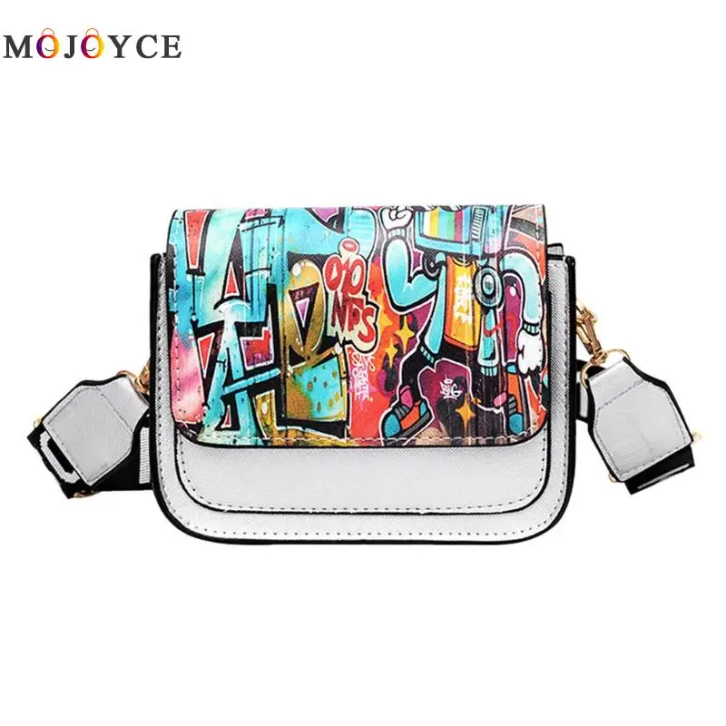 

Hip-hop Street Style Women Graffiti Handbag PU Leather Shoulder Bag Fashion Flap Crossbody Bags for Women 2018