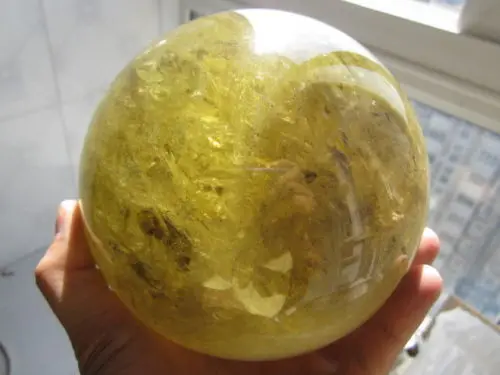 

huij 00735 Top Natural Citrine Smoky Quartz Crystal Sphere Ball Bronze Statue