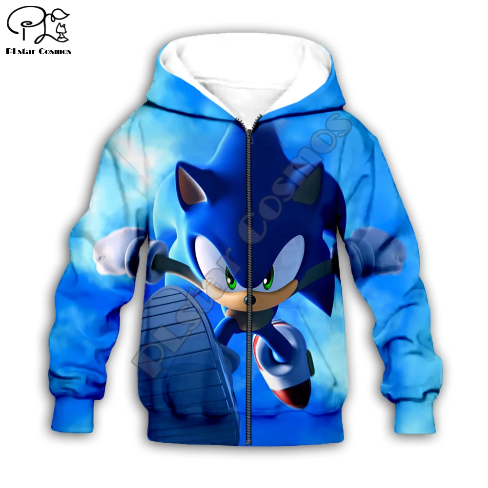 

family shirts Anime Super Sonic 3d Hoodies Children zipper coat Long Sleeve Pullover Cartoon Sweatshirt set suit Hooded/pants