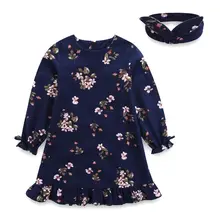 Осень г. Обувь для девочек Платья для женщин с длинными рукавами платье принцессы с цветочным рисунком Осенняя детская одежда с оголовьем больший размер