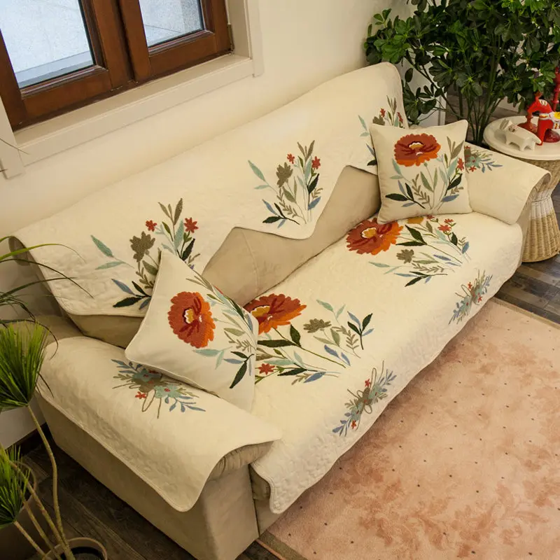 Tarohome Sofa Slipcover For Living Room Artificial Embroidery Non slip