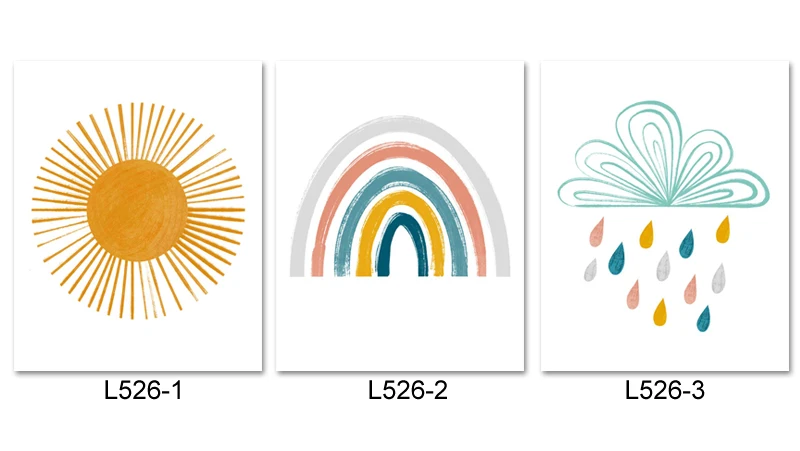 Радужный детский Декор Бохо Солнечный свет настенный художественный принт Скандинавская Картина на холсте Мультяшные плакаты настенные картины для детской комнаты украшение - Цвет: L526set