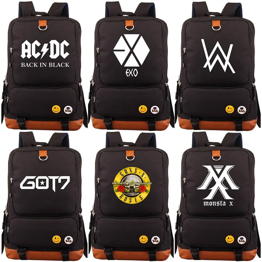 

Music DJ Alan Walker EXO GOT7 AC/DC Boy Girl Children School bag Women Bagpack Teenagers Schoolbags Canvas Men Student Backpack