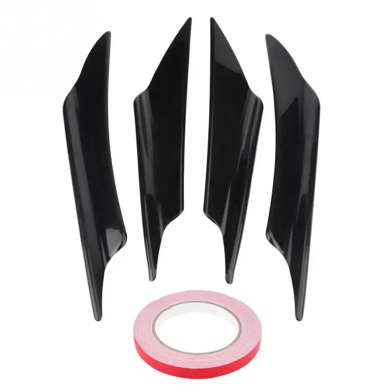 4pcs Car Front Bumper Deflector Lip Splitter Fins Canards Body Spoiler Front Bumper Lip Splitter Fin Air Knife black Universal