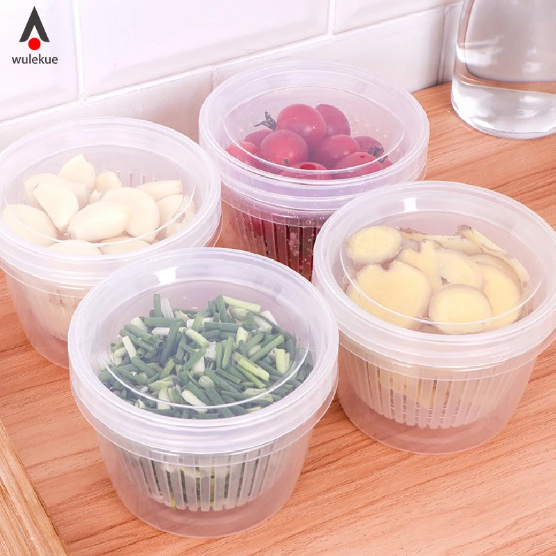 

WULEKUE Plastic Round Drain Sealed Box Storage Containers Double Drain With Cover High Quality Food Kitchen Accessories