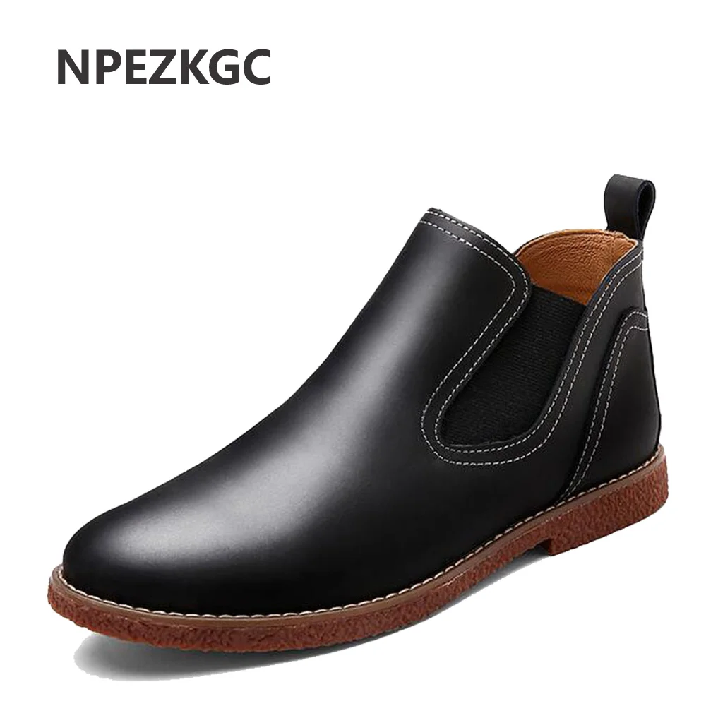 

NPEZKGC New Popular Chelsea Boots Genuine Leather Men Martin Boot Autumn Winter Boot Slip-on Ankle Boots Fashion Man Oxfords