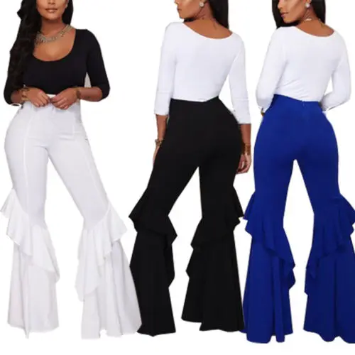 Women's Party Casual Micro Bell Bottom Ruffled Asymmetrical Trousers