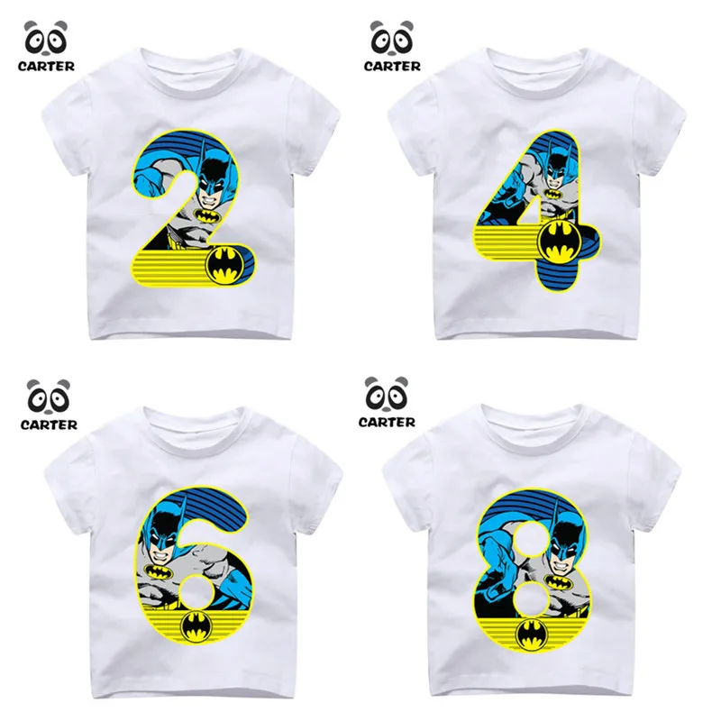 

Kid's Happy Birthday Number 1~9th Batman Number Print T-shirts Boy and Girl Superhero Tshirt Baby Summer Top Children Clothes