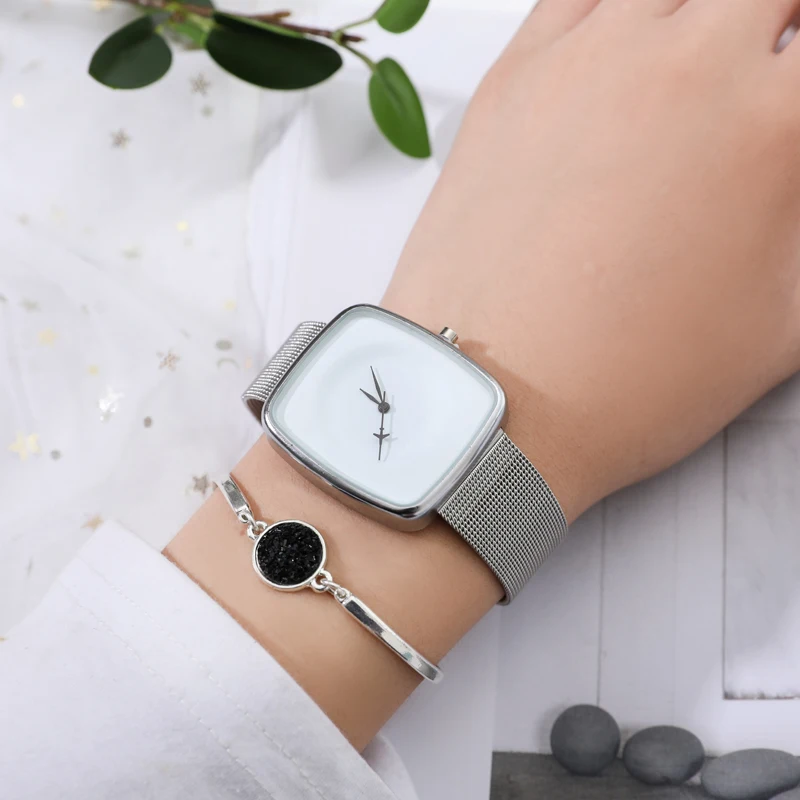Модные женские часы люксовый бренд Металлическая стальная полоса квадратные Простые Женские кварцевые наручные часы подарок Bayan Kol Saati