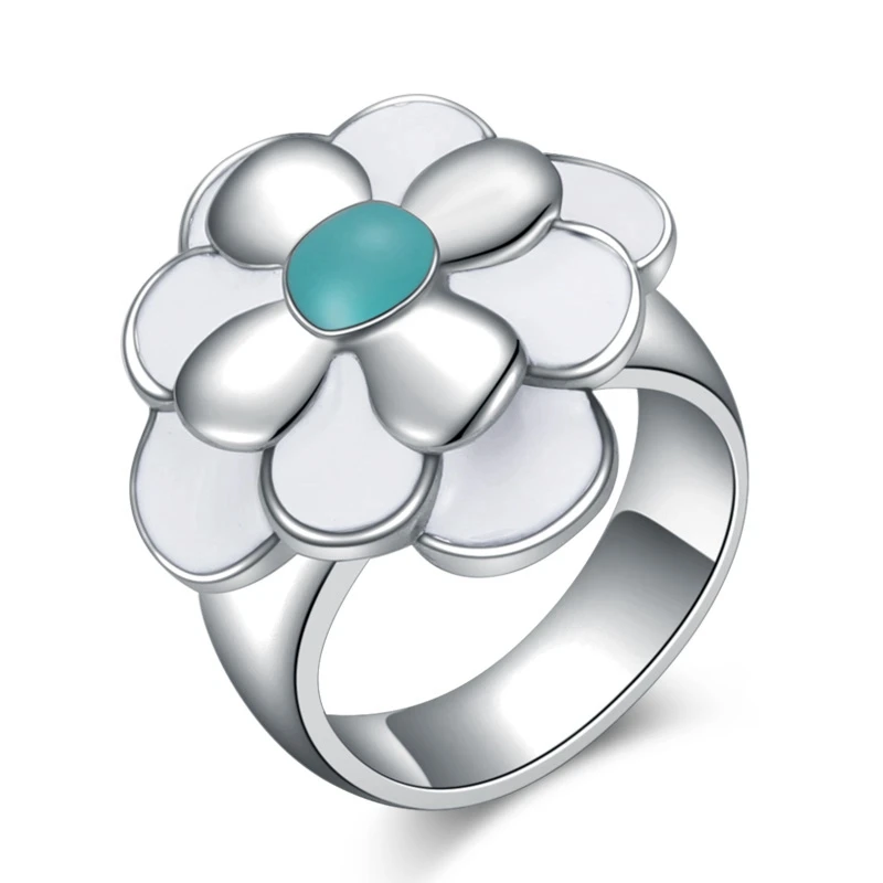 

Top Fashion Stainless Steel Blue White Enamel Flower Finger Rings For Women Party Ladies Wedding Jewelry Gift Wholesale (A437)