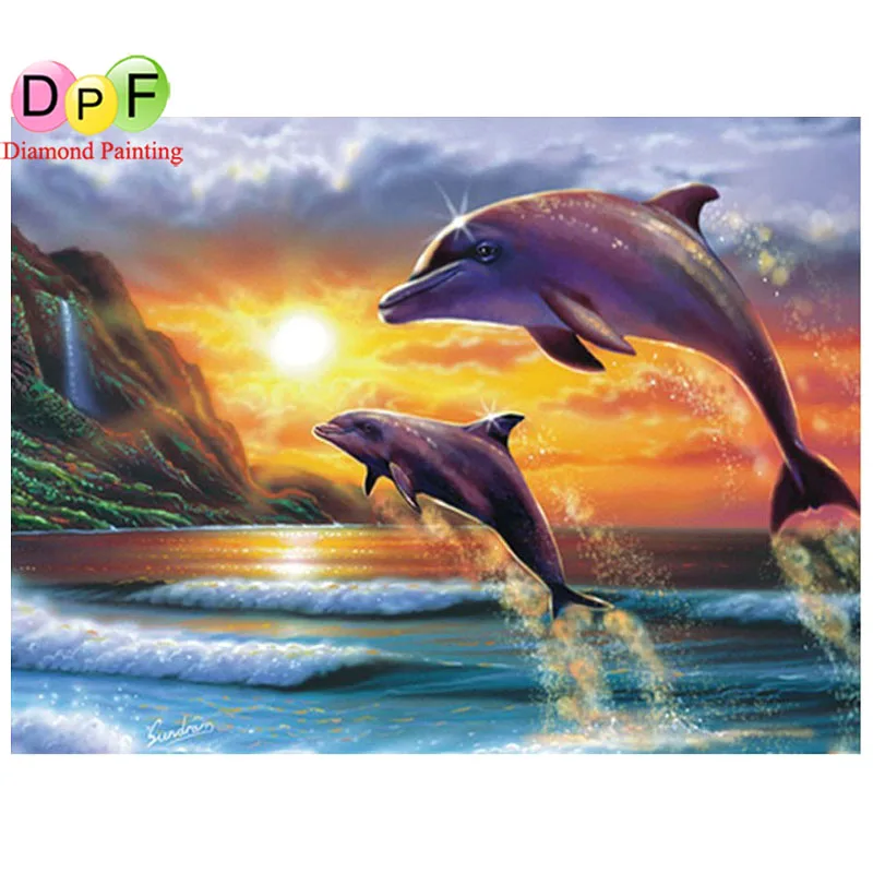 

DPF Full round drill Diamond embroidery jump dolphin diamond cross stitch mosaic diy diamond painting Paste Decora painting