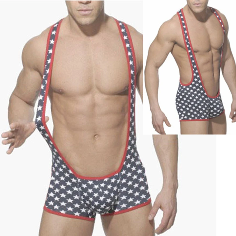 Пятиконечная звезда печати мужские боди для Реслинга Singlet человек гей Фетиш