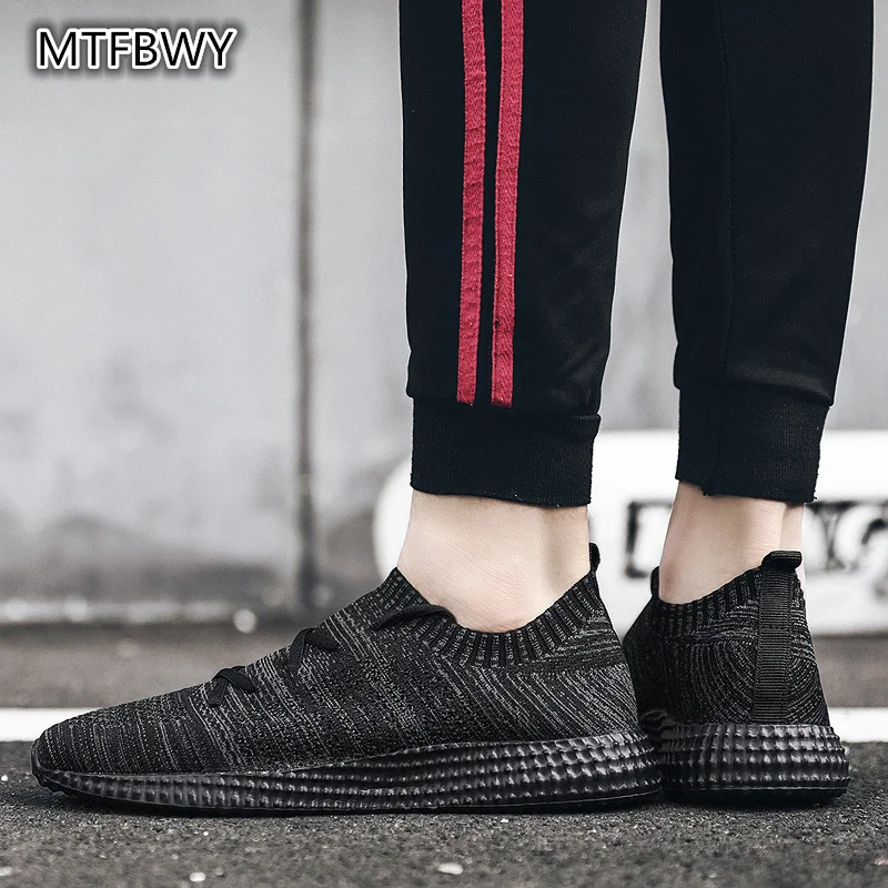 Men's Black Sock sneakers outdoor mesh breathable lace up light sport shoes men running shoes
