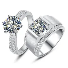 His and hers Luxury Jewelry 925 Sterling Silver Round Cut 5A Cubic Zirconia CZ Women Men Wedding Band Gold Ring for Women Gift