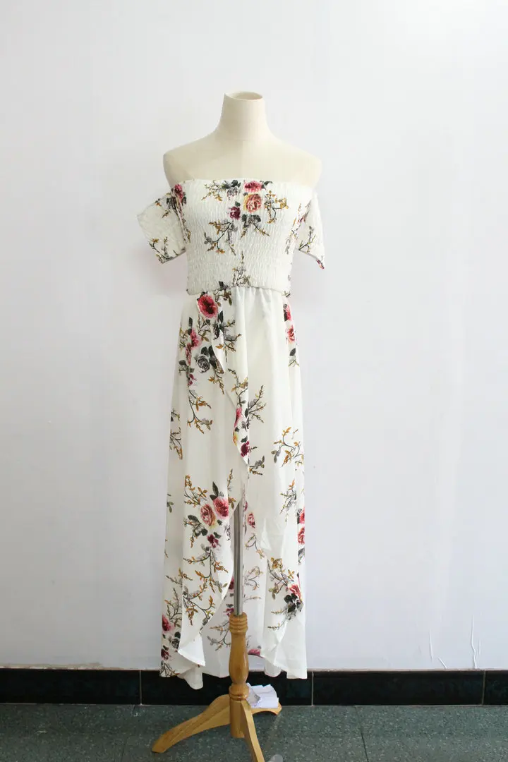White Cotton Long Summer Beach Printed Floral Dresses for Women image 4