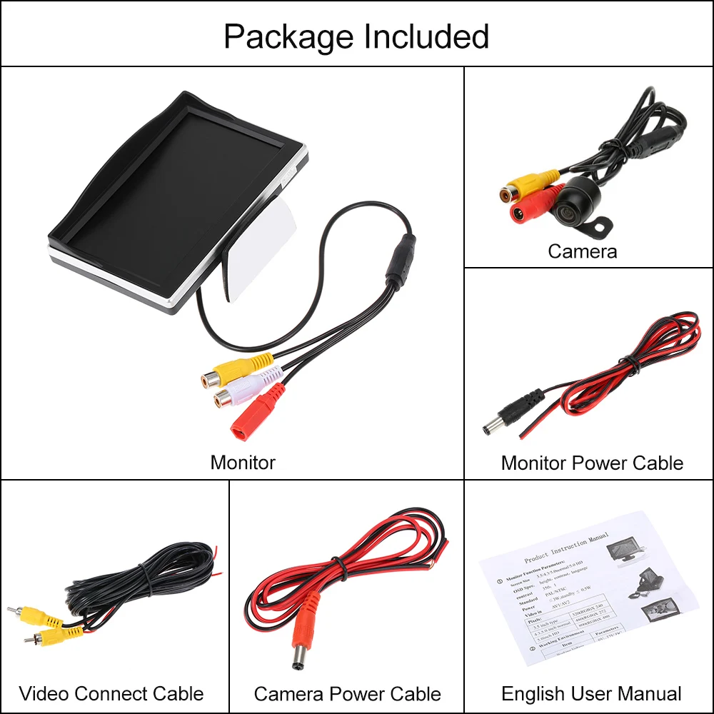 Универсальный 5 дюймов TFT ЖК-дисплей Дисплей монитор заднего вида резервного копирования Обратный Системы+ HD парковочная камера