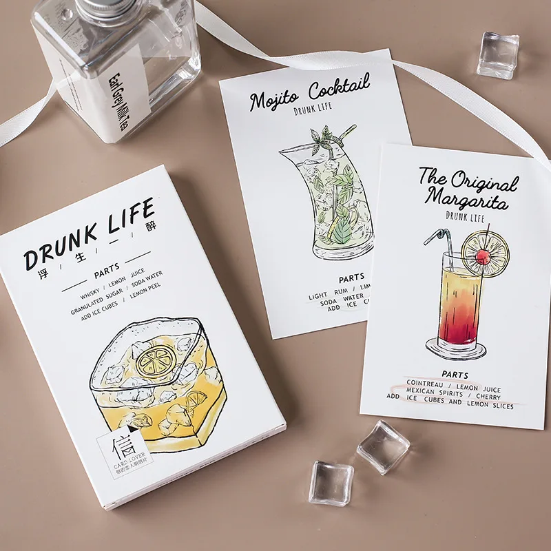 

30 Sheets/Set Drunk Life Cocktail Postcard/Greeting Card/Message Card/Christmas and New Year Gift Card
