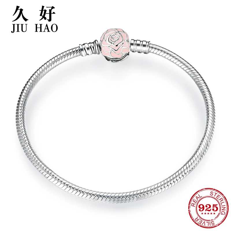 

To first love 925 Sterling Silver Charm Pink Rose Bow tie snake bone chain Bracelets fashion jewelry womens accessories trendy