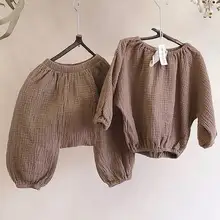 Осенние комплекты для маленьких детей, Повседневные детские льняные комплекты в японском и корейском стиле, модная одежда для мальчиков и девочек